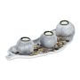Set of 3 candle holders and tray, grey/white