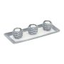 Set of 3 candle holders and tray, light grey/white
