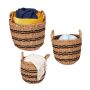 Set of 3 baskets with lid, light brown/black