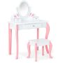 Children's dressing table with stool, pink/white