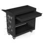 3-Tier Metal Tool Trolley with Large Drawer and 2 Peg Boards, Black