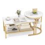 Set of 2 coffee tables, white/gold