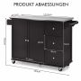 Kitchen island on casters 135x45.5x91.5cm., dark brown/silver color