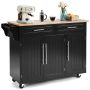 Kitchen island on casters 121.5x45.5x92.5cm., black/light brown