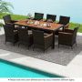 9-piece patio dining set with table and 8 chairs, acacia wood, rattan