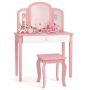 Children's dressing table with stool, pink/white