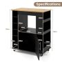 Kitchen island on casters 76x44x89cm., black/light brown