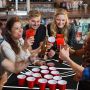 Beer pong -pöytä, 2 korkeustasoa, mustavalkoinen, 240 × 60 × 55–70 cm