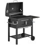 Charcoal grill with smoker Outsunny 113x65x108cm., black/silver