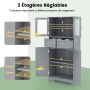 Tall bathroom cabinet, 4 doors, 2 drawers, Grey, 60 × 128 × 30 cm