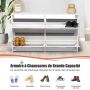 Shoe cabinet, 4 compartments, 2 levels, White, 134 × 29 × 77.5 cm