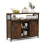 Sideboard cabinet, 2 sliding doors, 3 shelves, Brown/black, 39.5 × 31.5 × 13 inches
