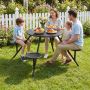 Galvanized outdoor table with umbrella hole, round, black, 82 kg load capacity