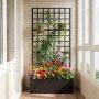 Galvanized steel deep planter box with climbing grid, 4 drainage holes, black