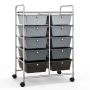 Storage Cart, 10 Drawers, Black, 66.04 × 86.36 × 36.83 cm