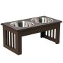 Bowls with stand PawHut 44x24x15cm., dark brown/silver color