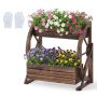 Two-tiered fir wood planter box with drainage hole, rustic style