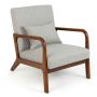 Ergonomic chair with rubberwood armrests and lumbar cushion, gray