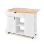 Kitchen island on casters 124x76x92cm., white/light brown