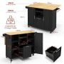 Kitchen island on casters 130x74x90cm, black/light brown