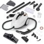 Steam cleaner, 15 accessories, White/black, 37 × 25 × 26 cm