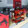Tool trolley, 3 trays, 1 drawer, Red, 80 × 80 × 41 cm