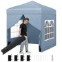 Foldable gazebo with 4 side walls and wheeled basket, gray