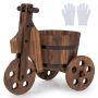 Rustic wooden tricycle pot with drainage hole, 3 wheels