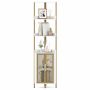 Corner shelf, 4 open shelves, White/Gold, 32 × 32 × 170 cm