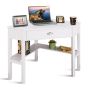 Corner Computer Desk, 1 Drawer, 2 Shelves, White, 41.5 × 30 × 28 inches