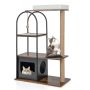 Cat house with soft bed and jute scratching post, black