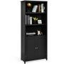 Bookshelf, 3 shelves and cabinet, Black, 75 × 36 × 182 cm