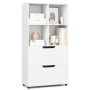 Bookshelf, 4 compartments, 2 drawers, White, 70 × 130 × 33.5 cm