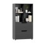Bookshelf, 4 compartments, 2 drawers, Black, 70 × 130 × 33.5 cm