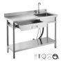 Коммерческая кухонная мойка VEVOR SS1200-5, левая, 1 чаша, ящик, 120 × 50 × 94 см