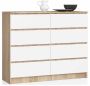 Комод AKORD K120, 8 ящиков, белый/дубовый, 120 × 99 × 40 см
