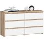 Комод CL100, 6 ящиков, белый/дубовый, 100 × 57 × 35 см