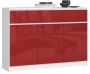 Chest of drawers K140 with 3 drawers, glossy white/red