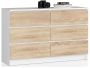 Комод K120, 6 ящиков, Белый/дубовый, 120 × 77 × 40 см