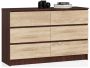 Chest of drawers NORE K120 with 6 drawers, dark brown/oak color