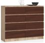 Chest of drawers NORE K120 with 8 drawers, oak/dark brown