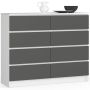 Комод K120 AkordV2, с 8 ящиками, белый/серый, 120 × 99 × 40 см