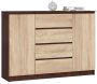 Комод K140, 2 дверцы, 4 ящика, коричневый/дубовый, 138 × 99 × 40 см