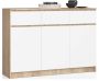 Комод K140, 3 дверцы и 3 ящика, дубовый/белый, 138 × 99 × 40 см