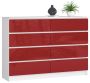 Chest of drawers NORE K140 with 8 drawers, white/red