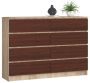 Chest of drawers NORE K140 with 8 drawers, oak/dark brown