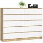 Комод K160 CLP, 10 ящиков, дубовый/белый, 160 × 121 × 40 см