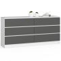 Комод K160 CLP, 6 ящиков, белый/серый, 160 × 77 × 40 см