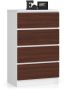 Chest of drawers NORE K60 with 4 drawers, white/dark brown