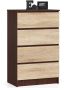 Chest of drawers NORE K60 with 4 drawers, dark brown/oak color